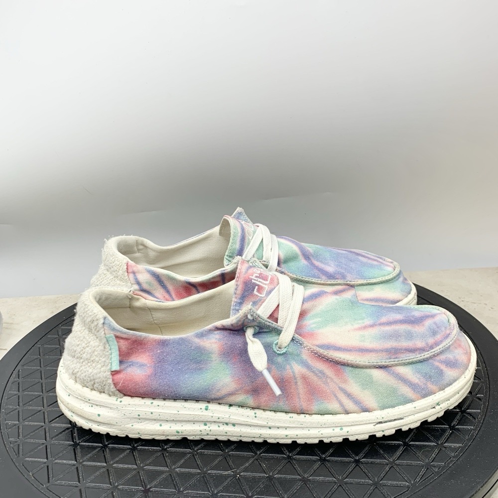 Hey Dude Wendy Shoes Women Size 10 Sneakers Rose Candy Tie Dye Pink Green Slip